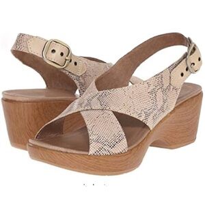 Dansko Jacinda Snake Print Wedge Platform Sandal Size US 9.5-10 EU 40 3” Heel.